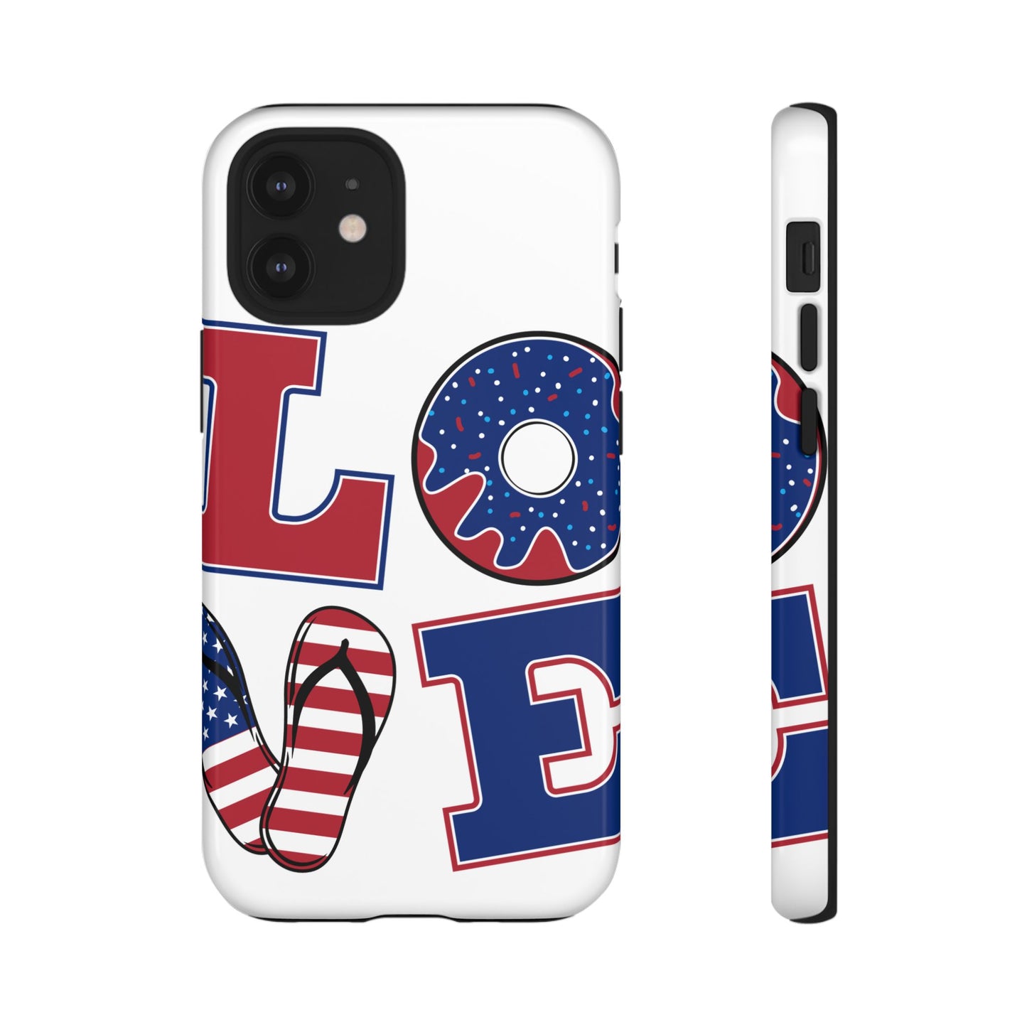 Patriotic "Love" Tough Case – American Flag Flip Flop & Donut Phone Cover