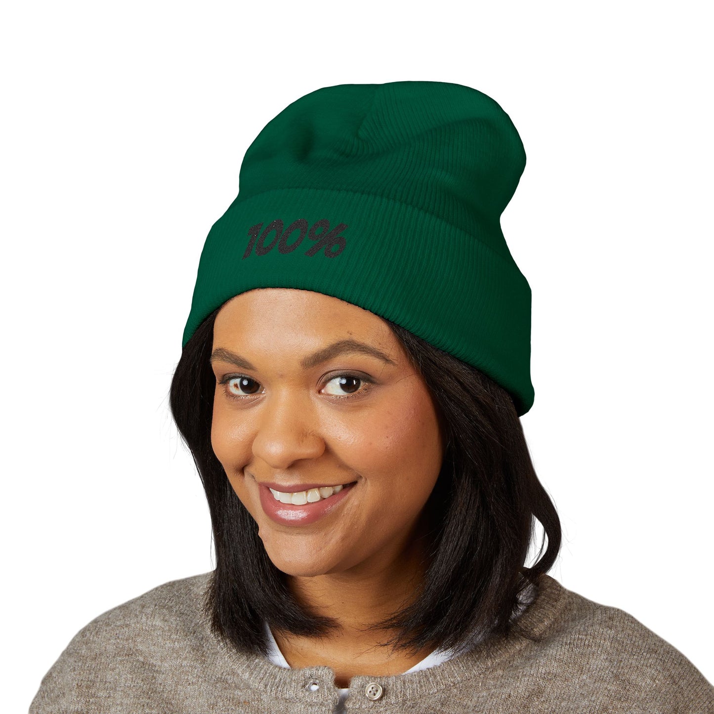 100% Embroidered Cuffed Beanie — Minimal Knit Winter Hat