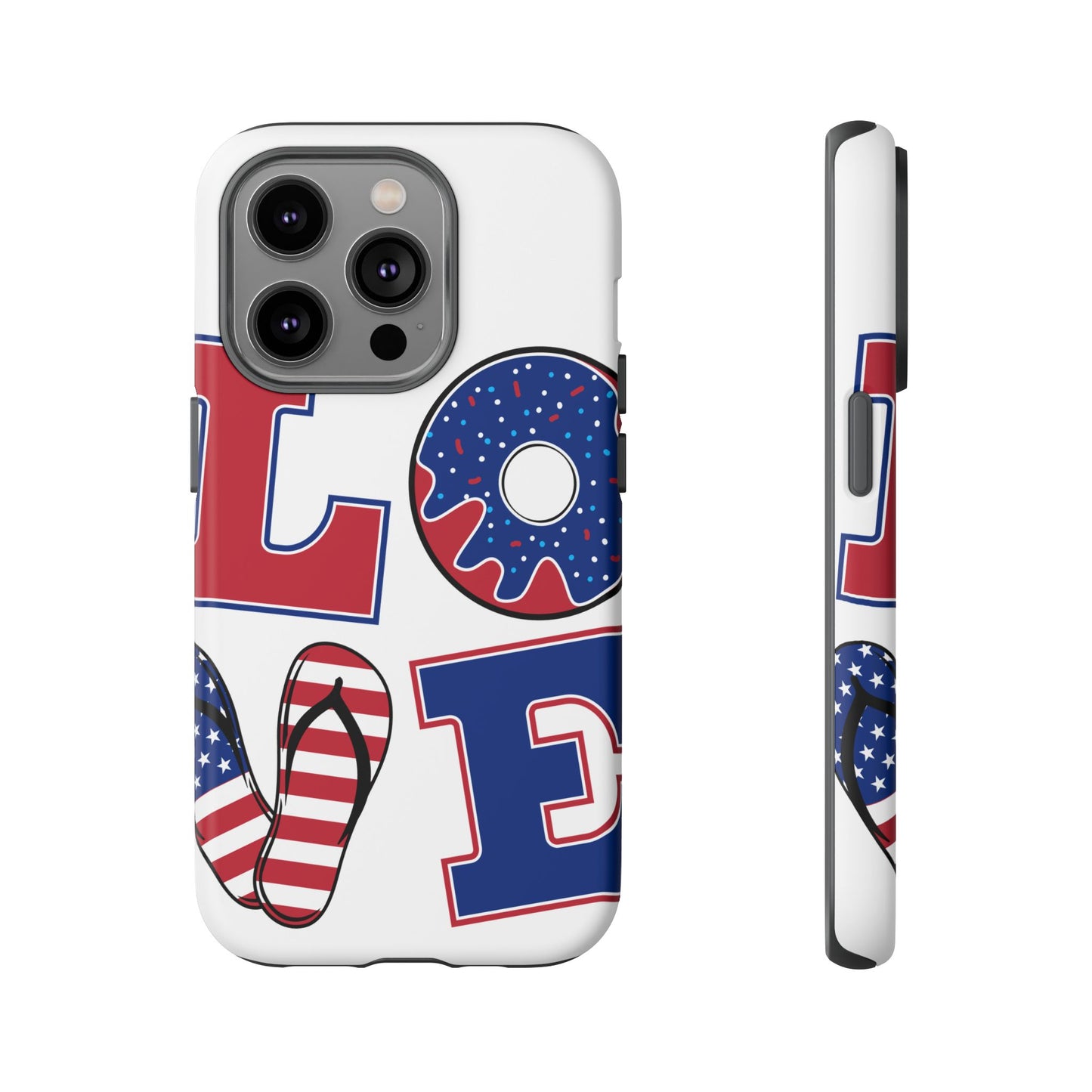 Patriotic "Love" Tough Case – American Flag Flip Flop & Donut Phone Cover