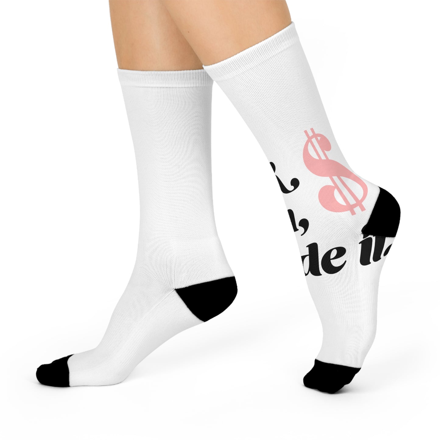 Cushioned Crew Socks — 'Cook, Mom, Made Me' Graphic Socks with Pink Dollar Accent