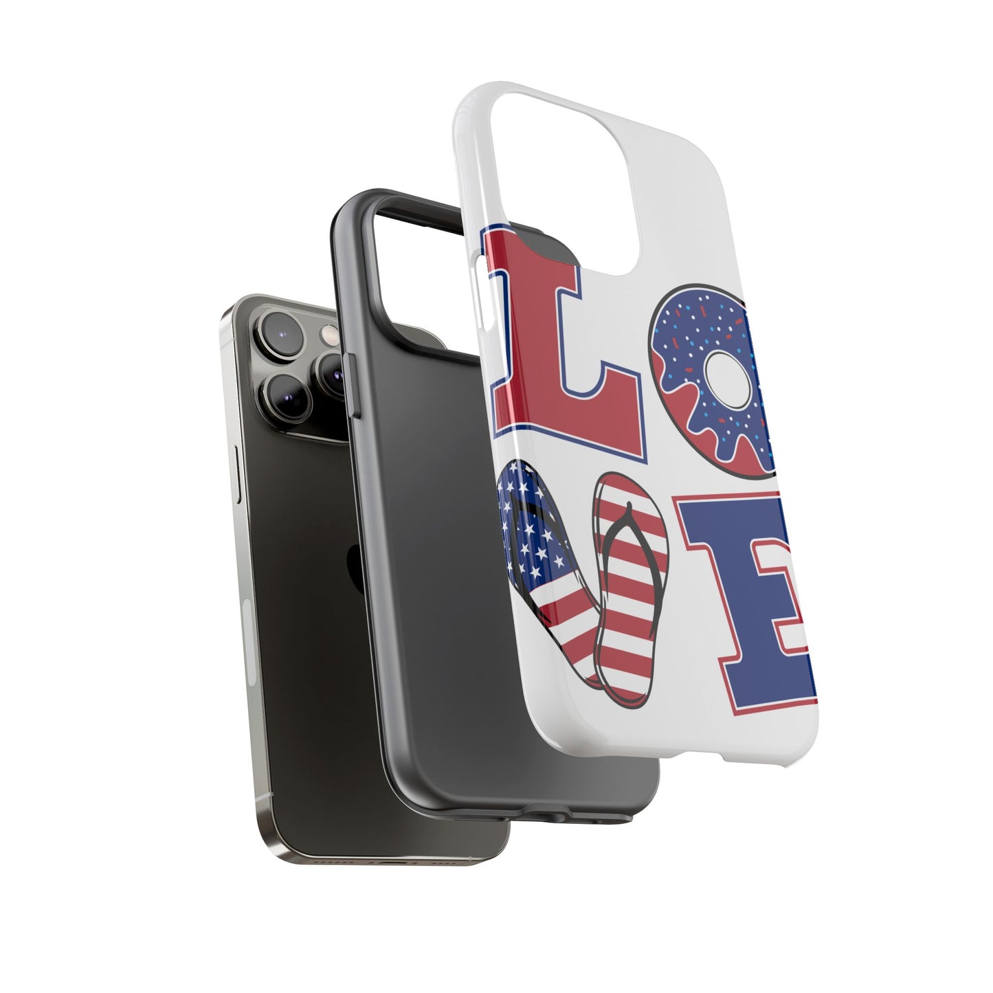 Patriotic "Love" Tough Case – American Flag Flip Flop & Donut Phone Cover