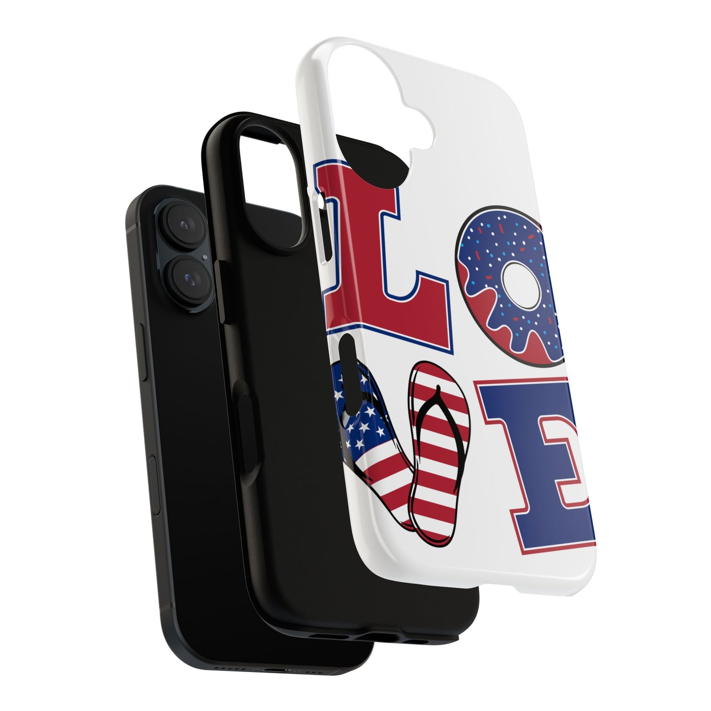 Patriotic "Love" Tough Case – American Flag Flip Flop & Donut Phone Cover