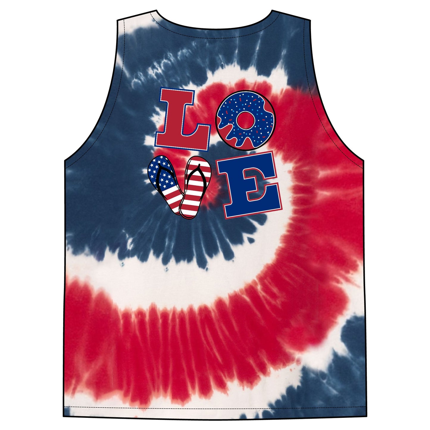 Tie-Dye Tank Top — Patriotic "LOVE" & Retro Logo Beach Vest