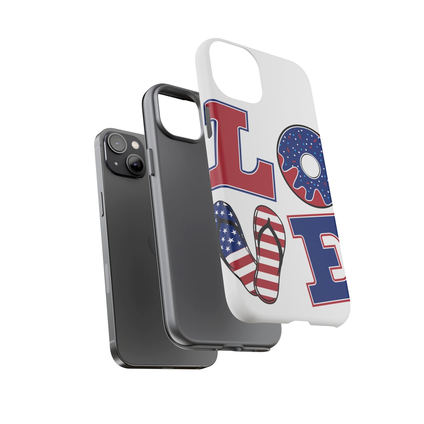 Patriotic "Love" Tough Case – American Flag Flip Flop & Donut Phone Cover