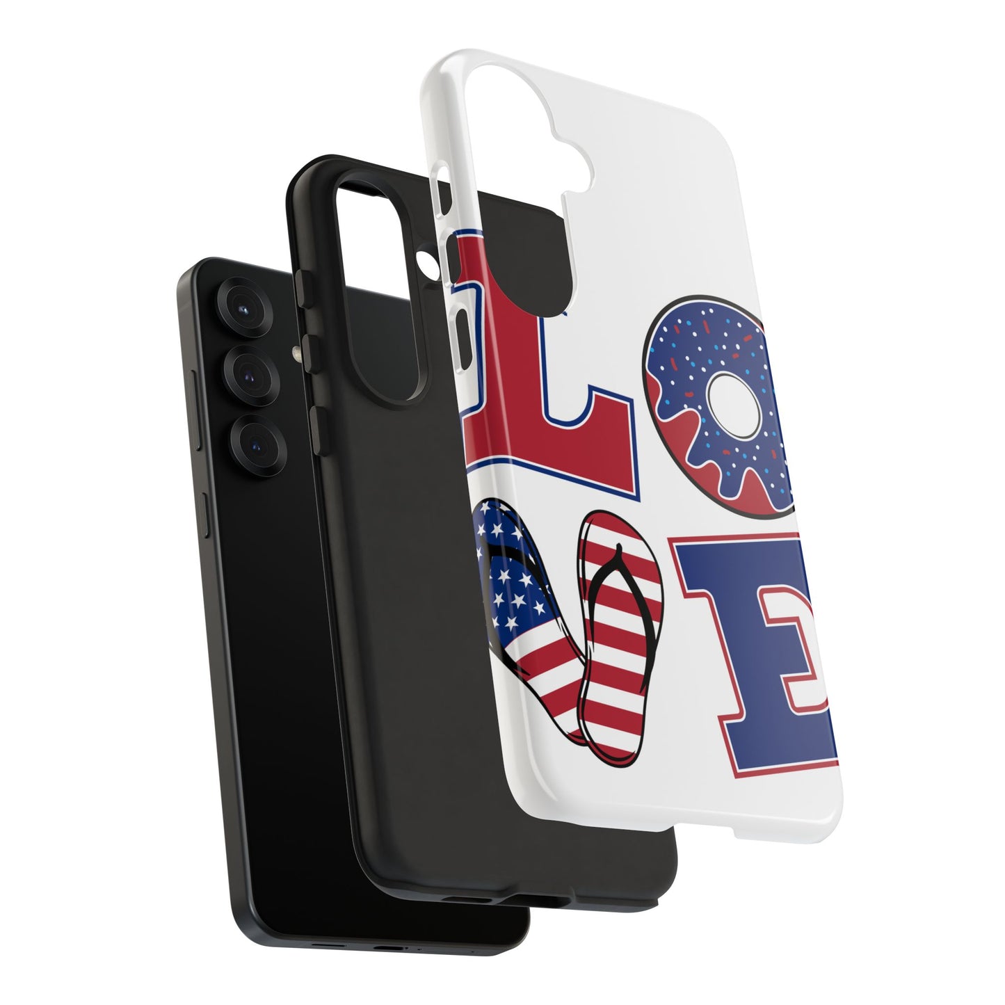 Patriotic "Love" Tough Case – American Flag Flip Flop & Donut Phone Cover