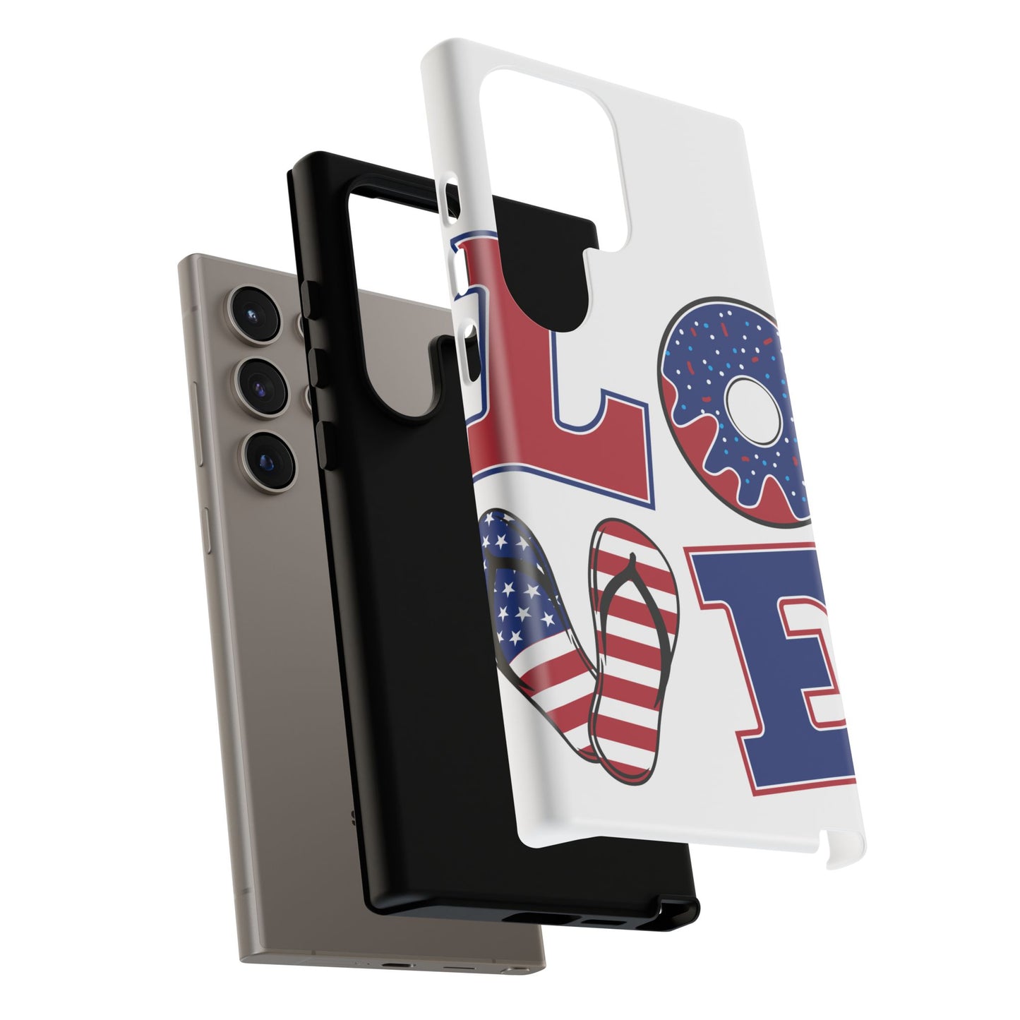 Patriotic "Love" Tough Case – American Flag Flip Flop & Donut Phone Cover