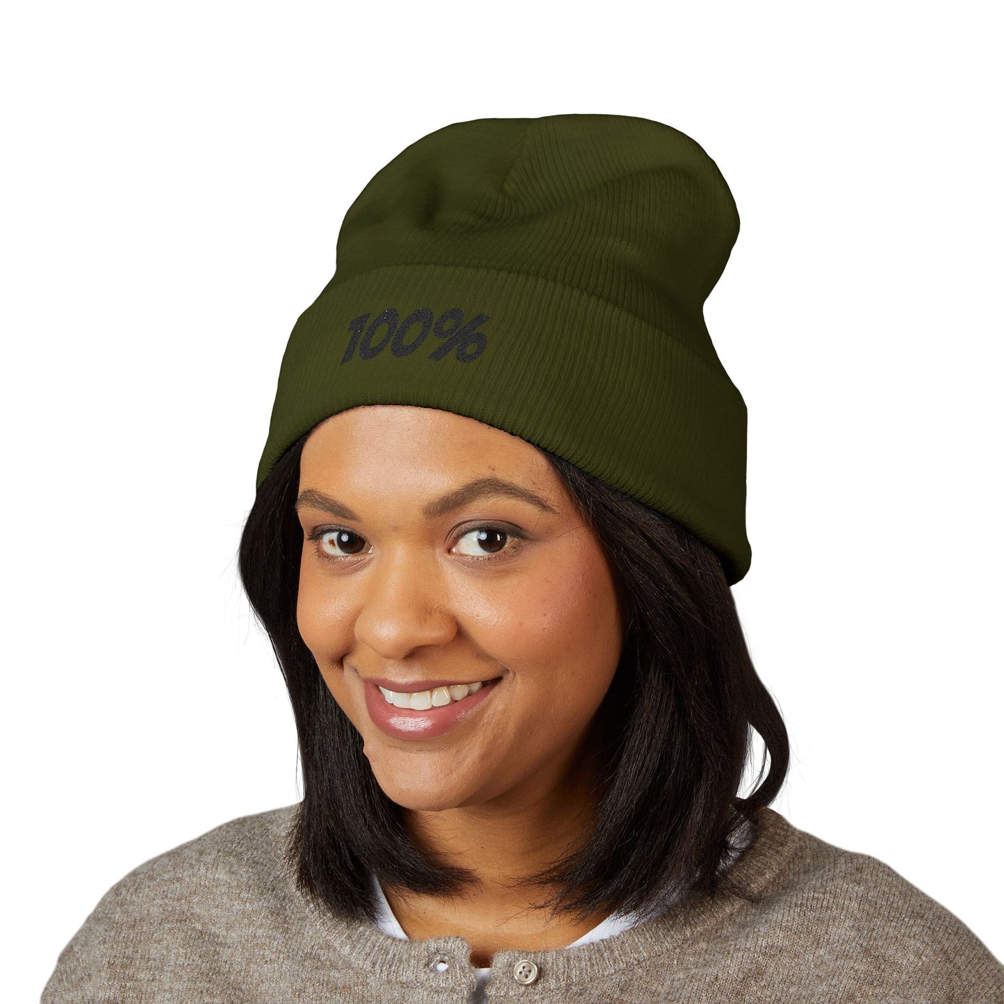 100% Embroidered Cuffed Beanie — Minimal Knit Winter Hat