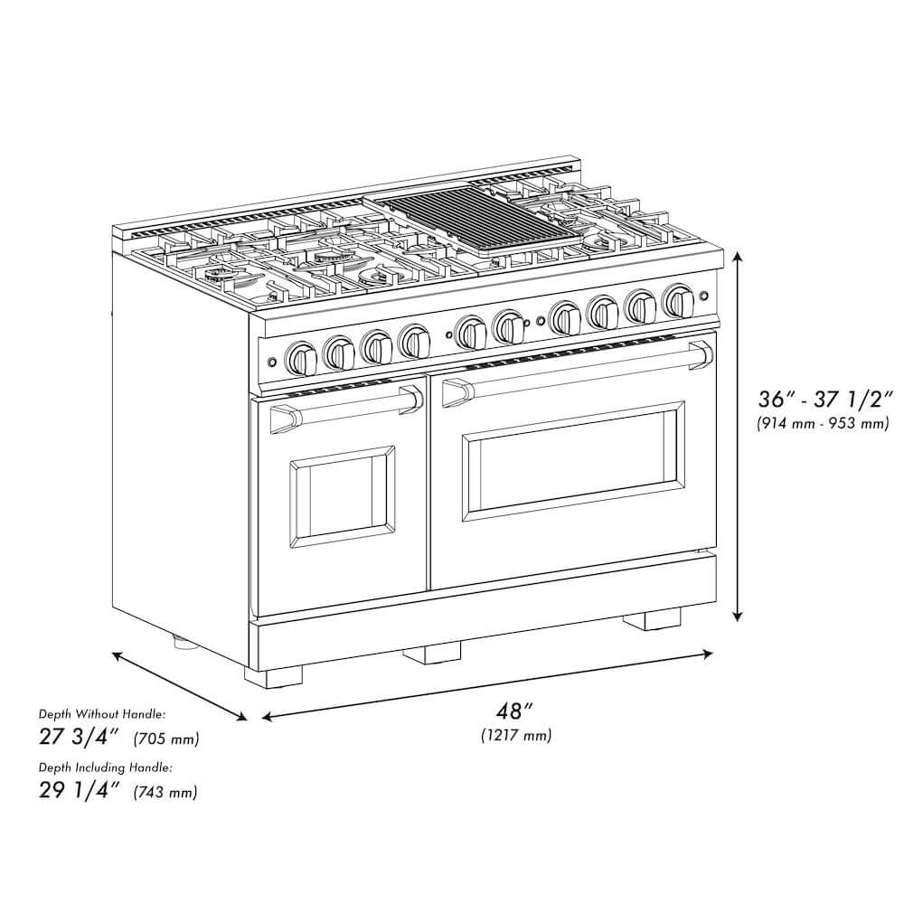 ZLINE 48" Dual Fuel Range, Gas Cooktop, Electric Convection Oven Stainless Steel, Gold CDRZ-48-G