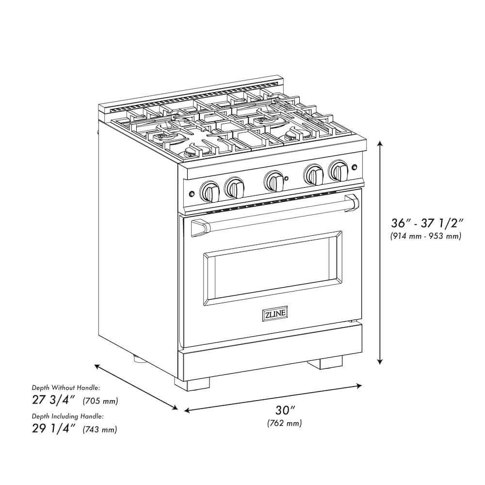 ZLINE 30" Classic Gas Range, Convection Gas Oven Stainless Steel, Champagne Bronze CGRZ-30-CB