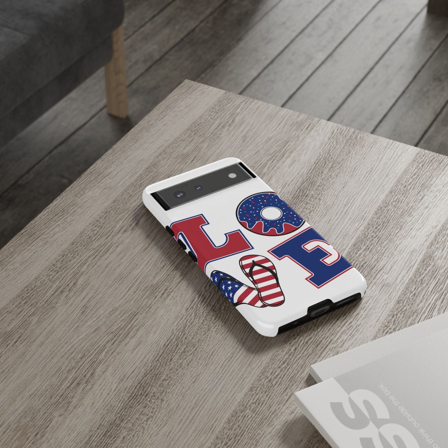 Patriotic "Love" Tough Case – American Flag Flip Flop & Donut Phone Cover