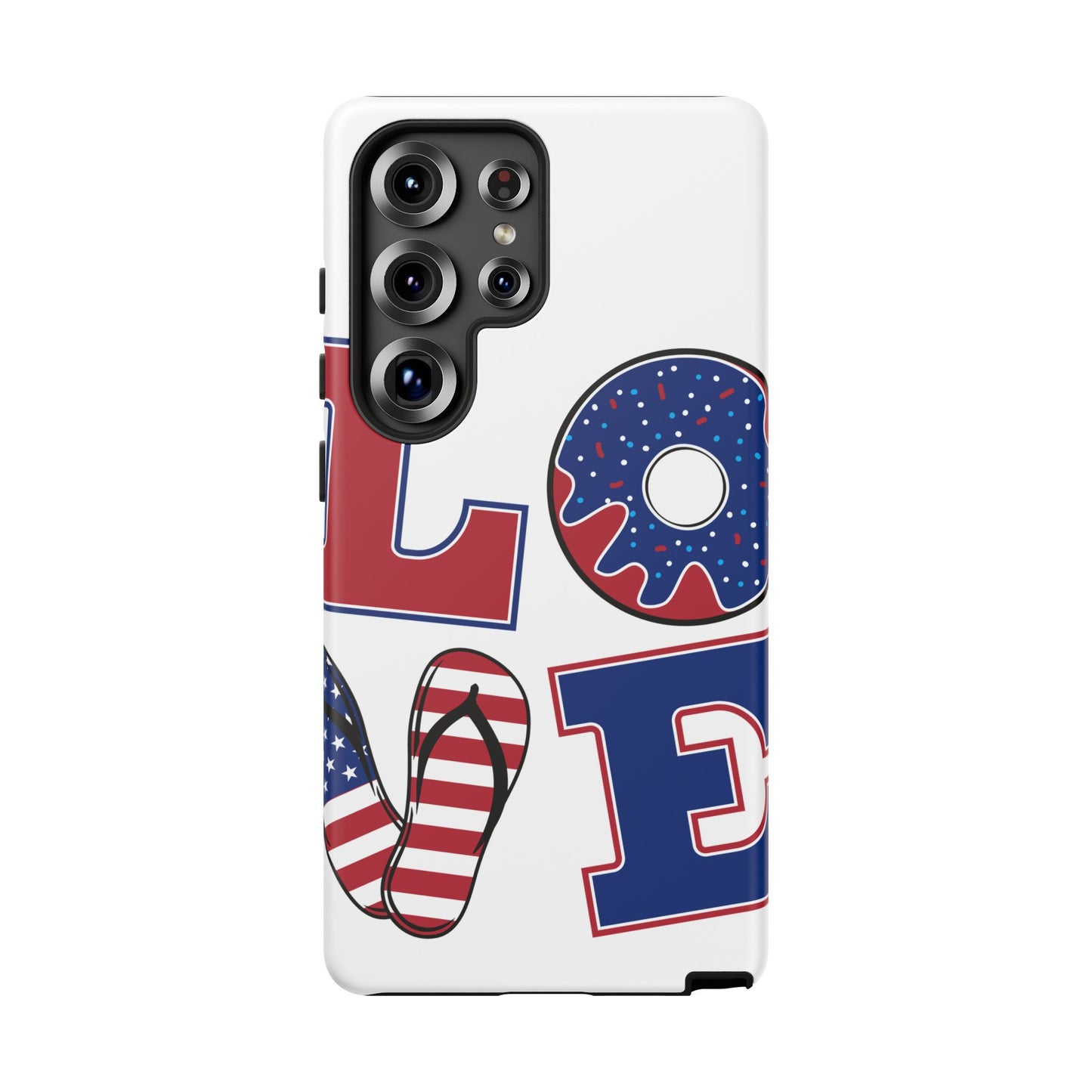 Patriotic "Love" Tough Case – American Flag Flip Flop & Donut Phone Cover