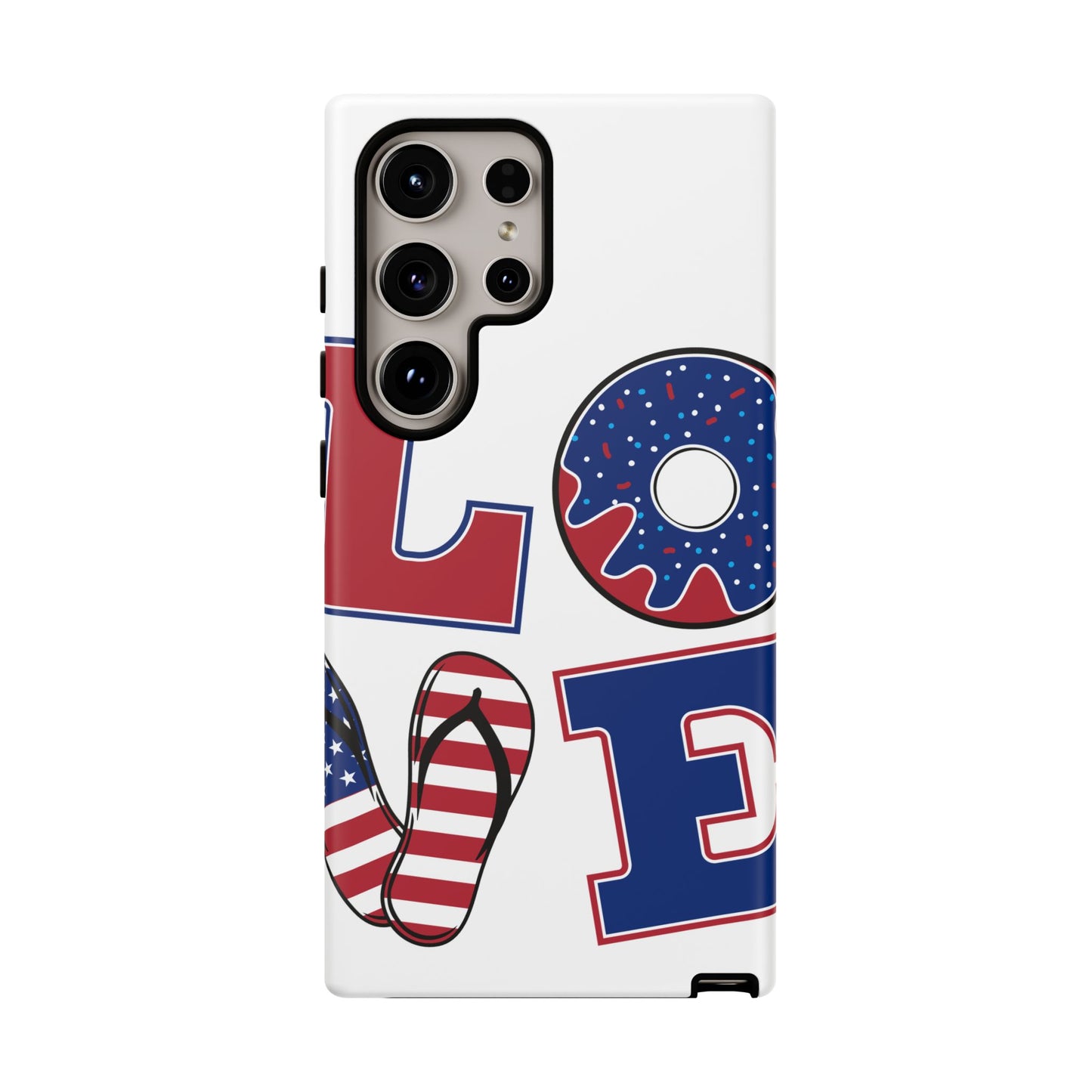 Patriotic "Love" Tough Case – American Flag Flip Flop & Donut Phone Cover