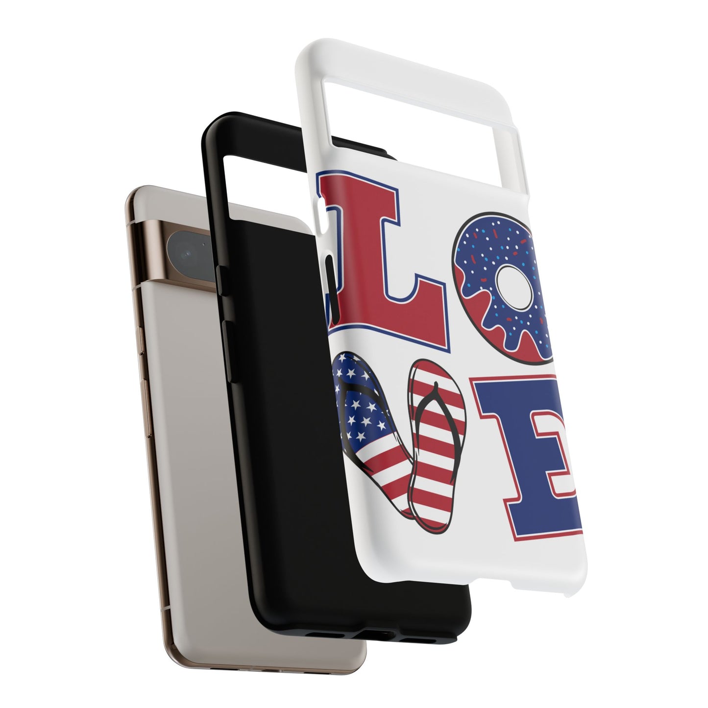Patriotic "Love" Tough Case – American Flag Flip Flop & Donut Phone Cover