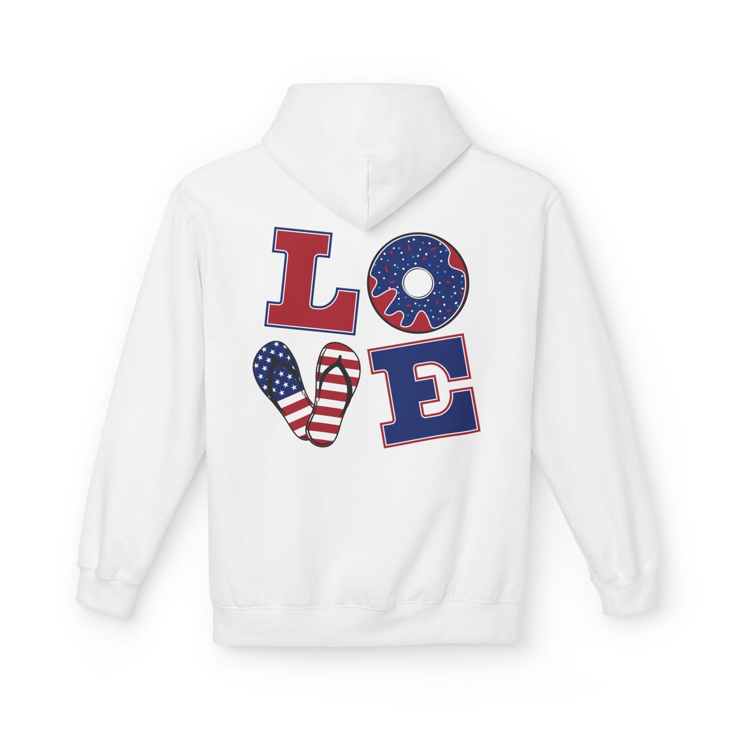 Patriotic 'Merica Peace Sign Hoodie — American Flag LOVE Back Graphic