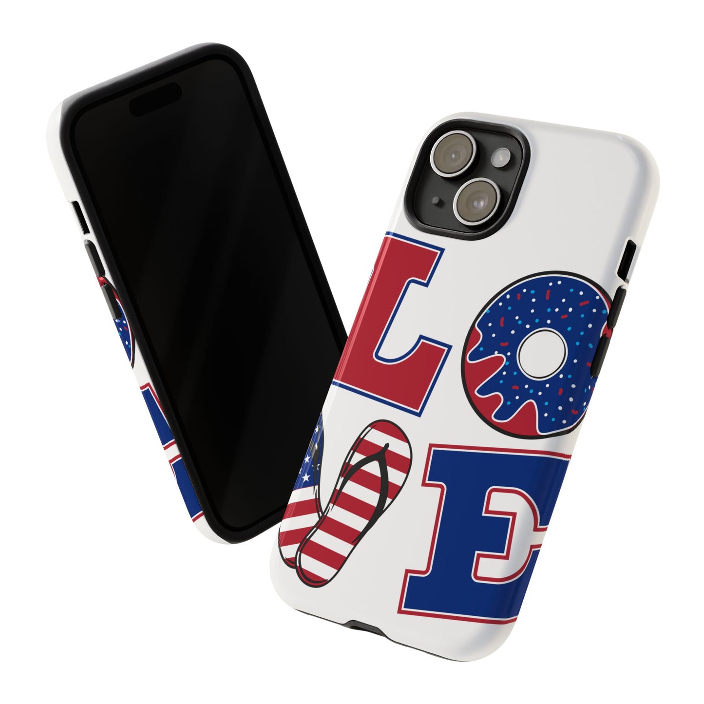 Patriotic "Love" Tough Case – American Flag Flip Flop & Donut Phone Cover