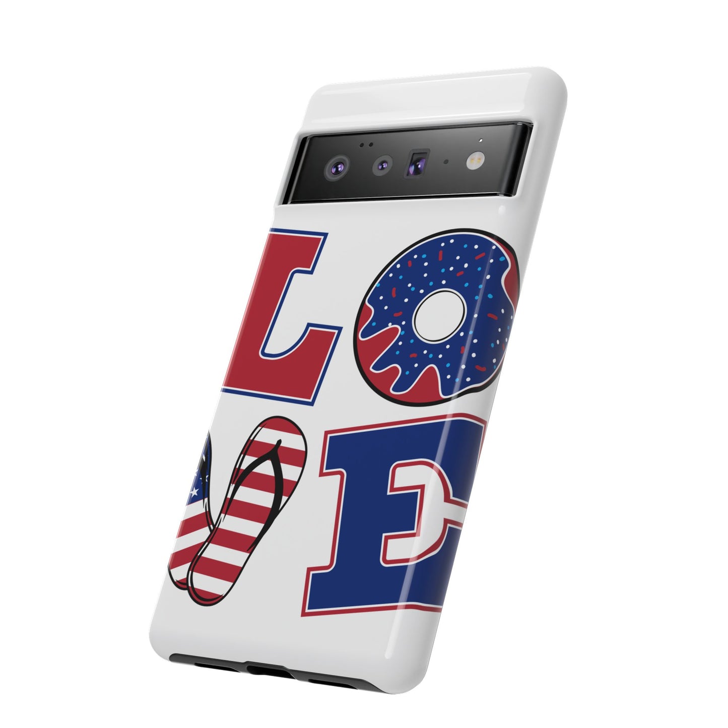 Patriotic "Love" Tough Case – American Flag Flip Flop & Donut Phone Cover