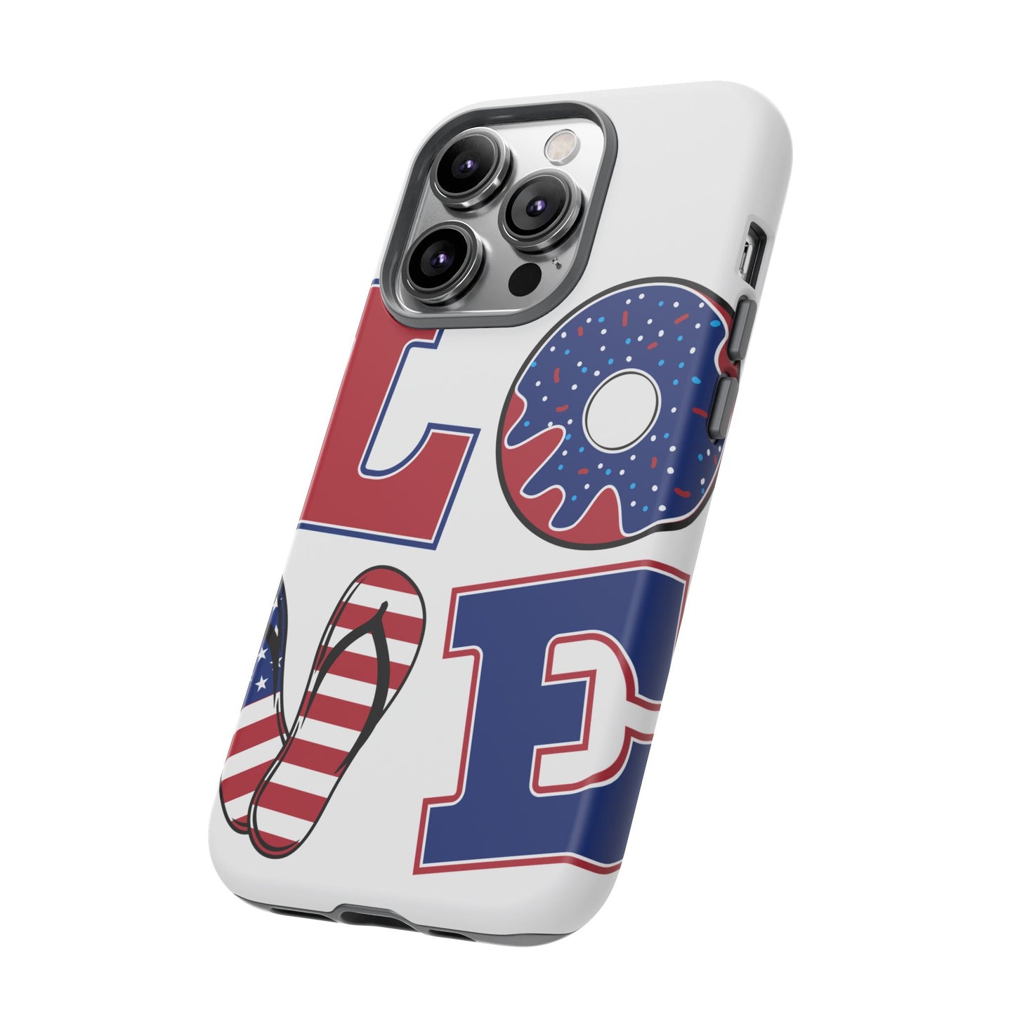 Patriotic "Love" Tough Case – American Flag Flip Flop & Donut Phone Cover