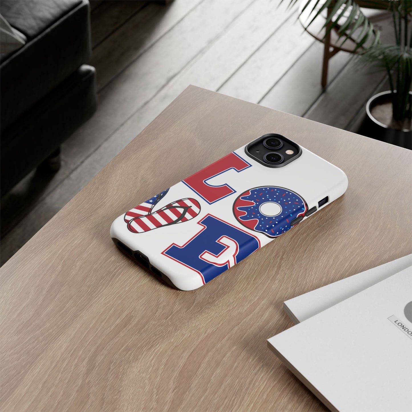 Patriotic "Love" Tough Case – American Flag Flip Flop & Donut Phone Cover