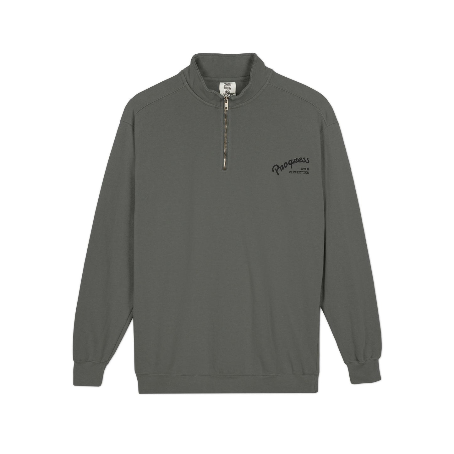 Quarter-Zip Sweatshirt — Minimal 'Progressively' Script Chest Logo