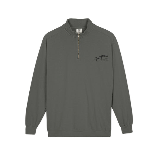 Quarter-Zip Sweatshirt — Minimal 'Progressively' Script Chest Logo