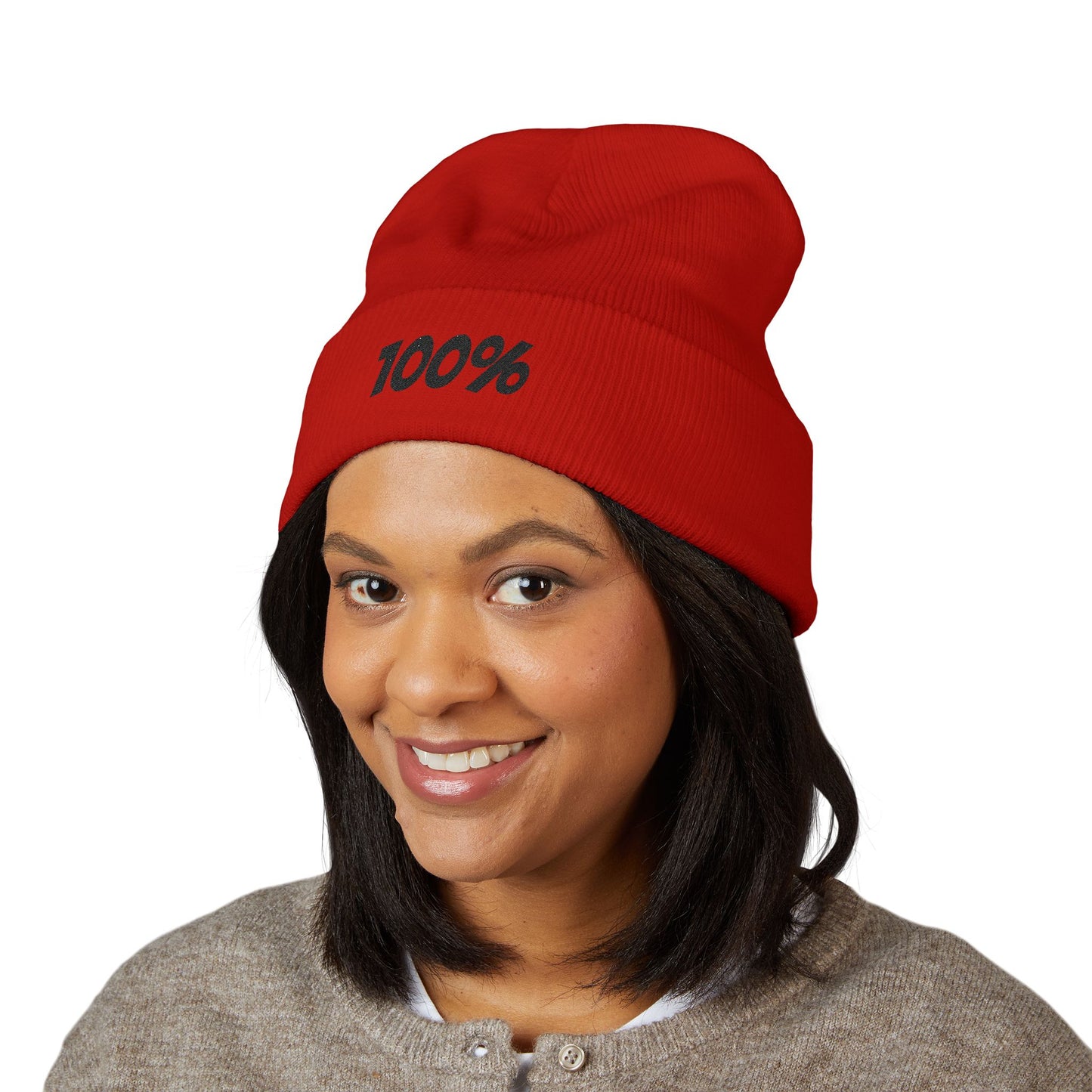 100% Embroidered Cuffed Beanie — Minimal Knit Winter Hat