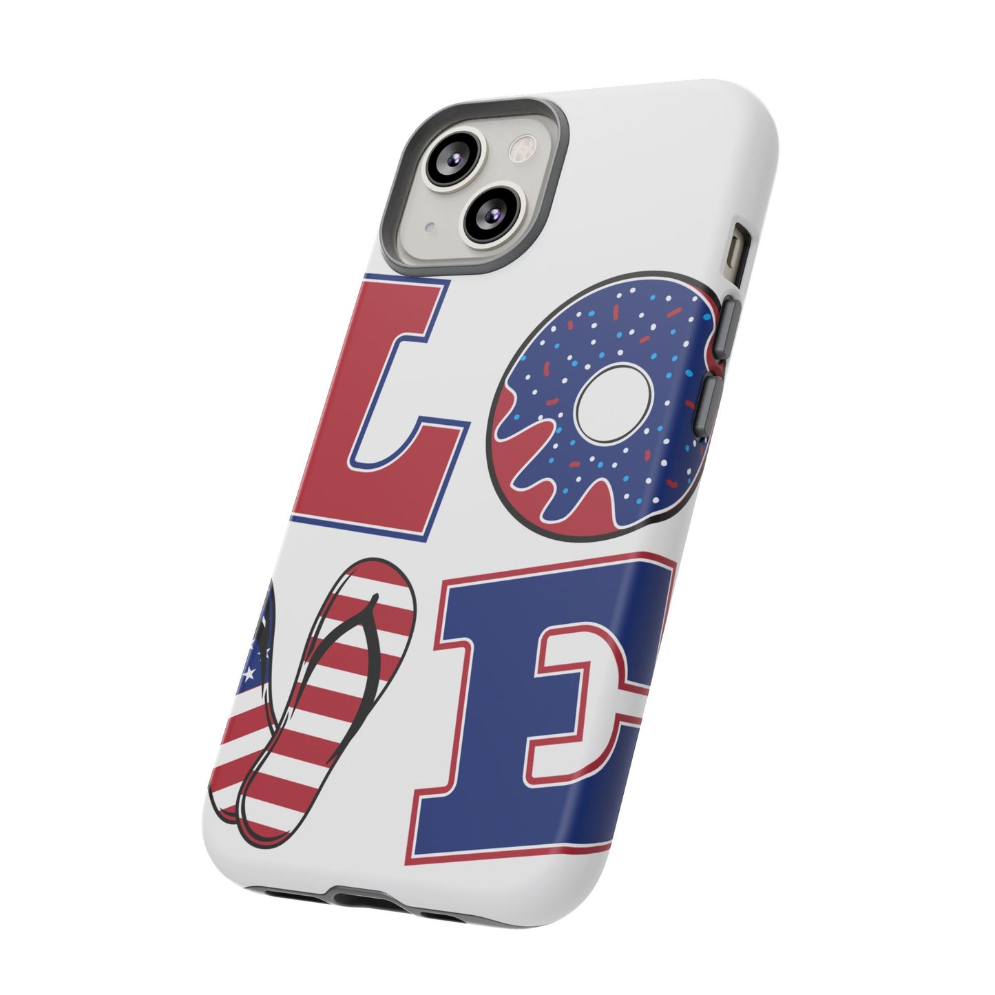 Patriotic "Love" Tough Case – American Flag Flip Flop & Donut Phone Cover