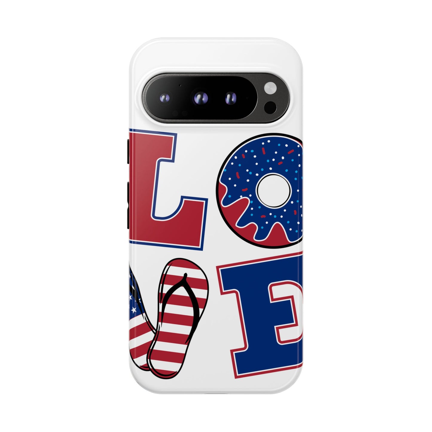 Patriotic "Love" Tough Case – American Flag Flip Flop & Donut Phone Cover