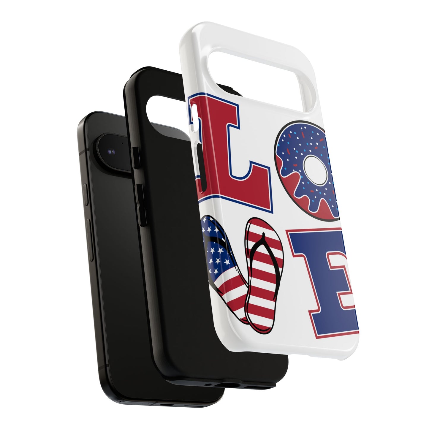 Patriotic "Love" Tough Case – American Flag Flip Flop & Donut Phone Cover