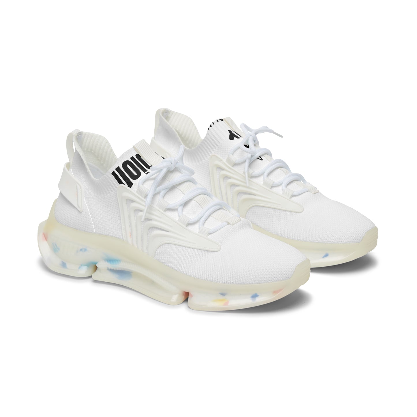 Women's White Mesh Sneakers — Lightweight Breathable Athletic Shoes with Color-Splash Sole