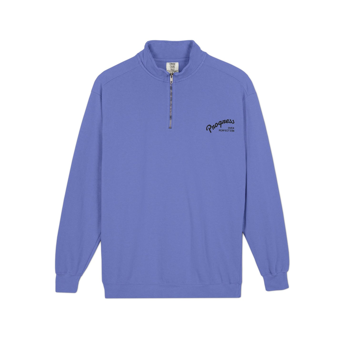Quarter-Zip Sweatshirt — Minimal 'Progressively' Script Chest Logo