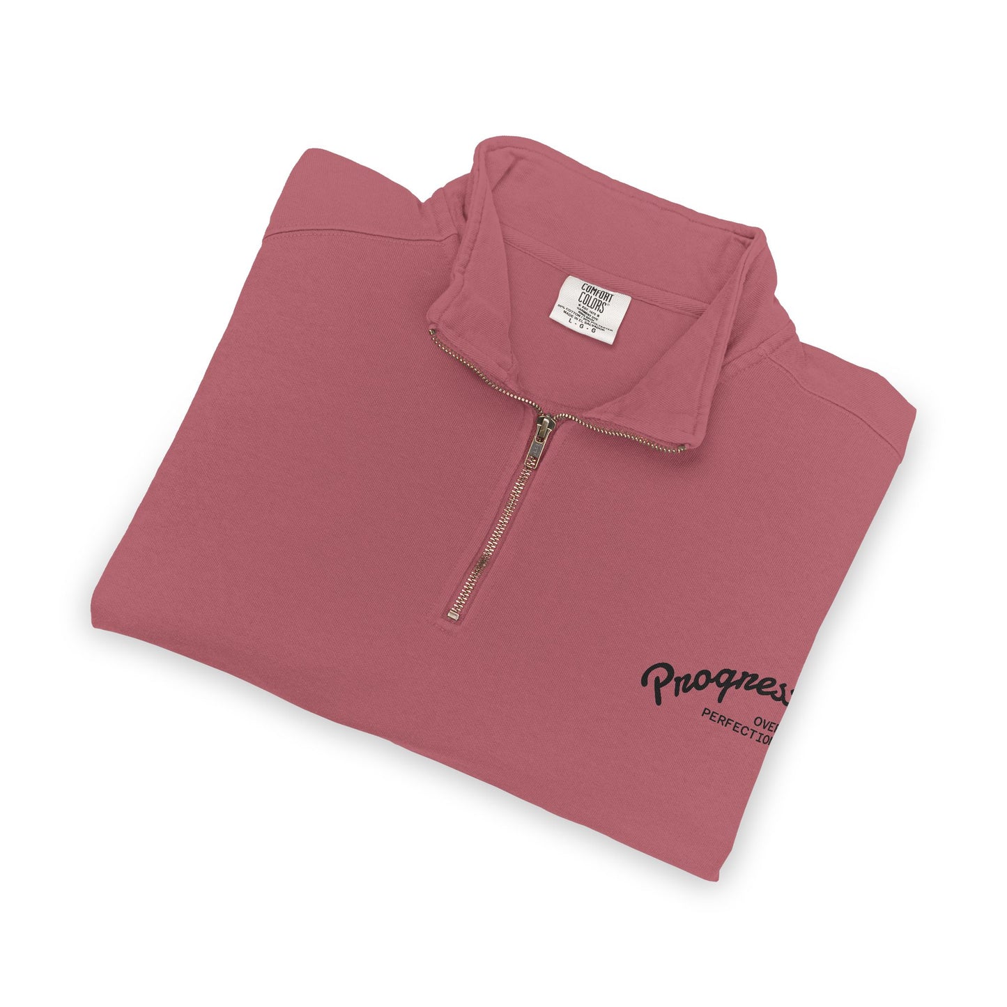 Quarter-Zip Sweatshirt — Minimal 'Progressively' Script Chest Logo