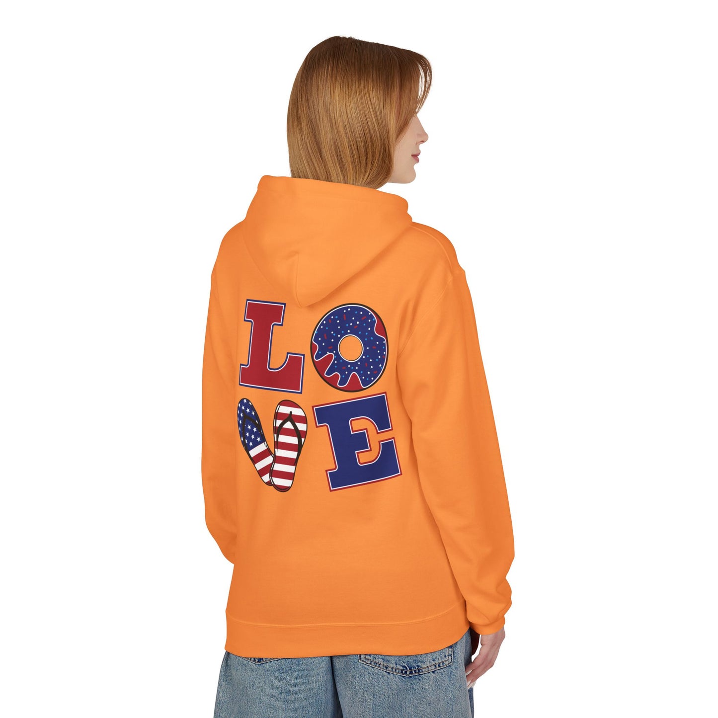 Patriotic 'Merica Peace Sign Hoodie — American Flag LOVE Back Graphic