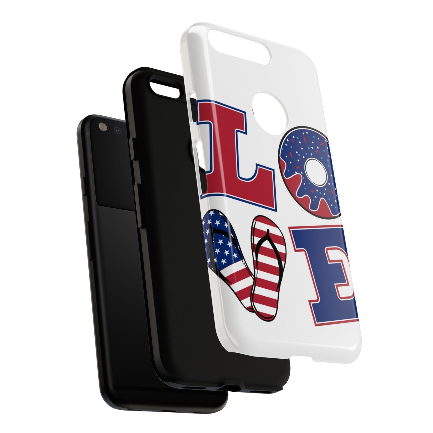 Patriotic "Love" Tough Case – American Flag Flip Flop & Donut Phone Cover