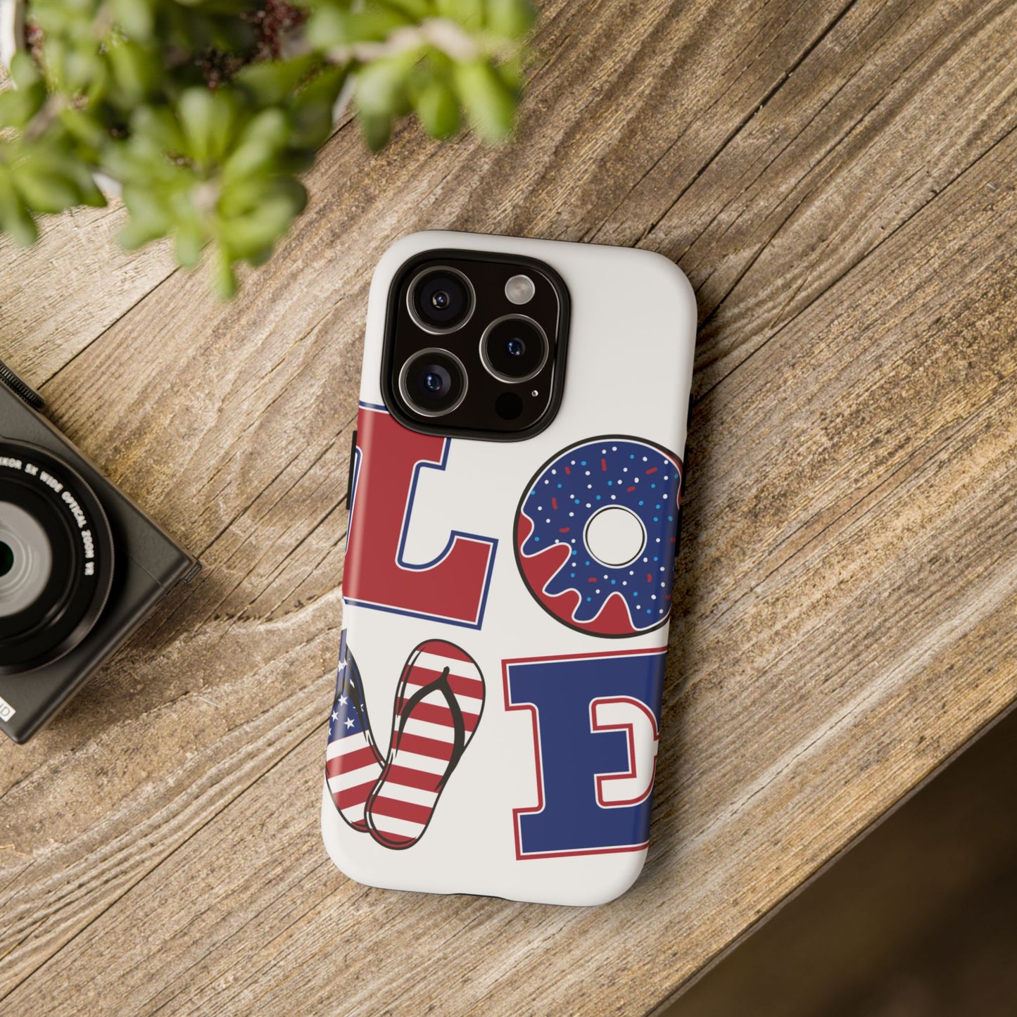 Patriotic "Love" Tough Case – American Flag Flip Flop & Donut Phone Cover