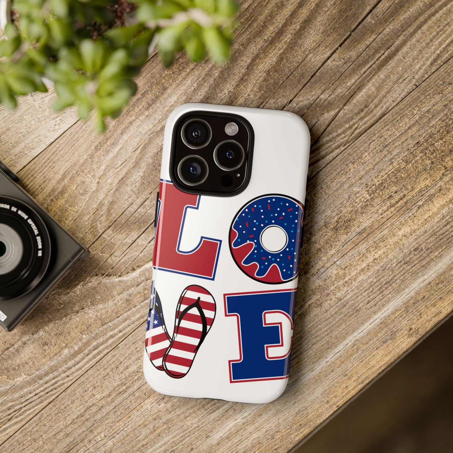 Patriotic "Love" Tough Case – American Flag Flip Flop & Donut Phone Cover