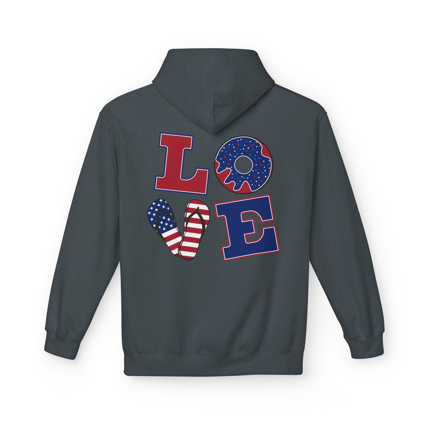 Patriotic 'Merica Peace Sign Hoodie — American Flag LOVE Back Graphic