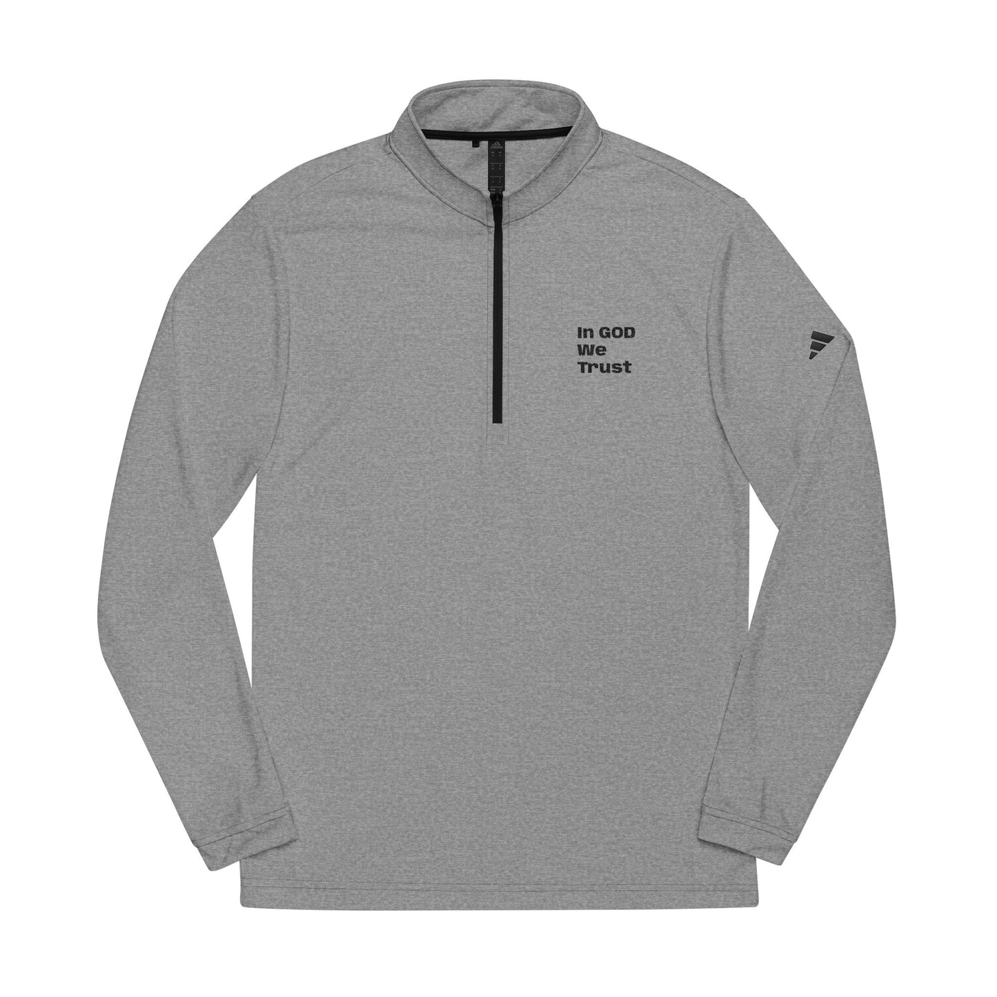 Adidas Embroidered Quarter-Zip Pullover — "In God We Trust" Lightweight Zip-Top