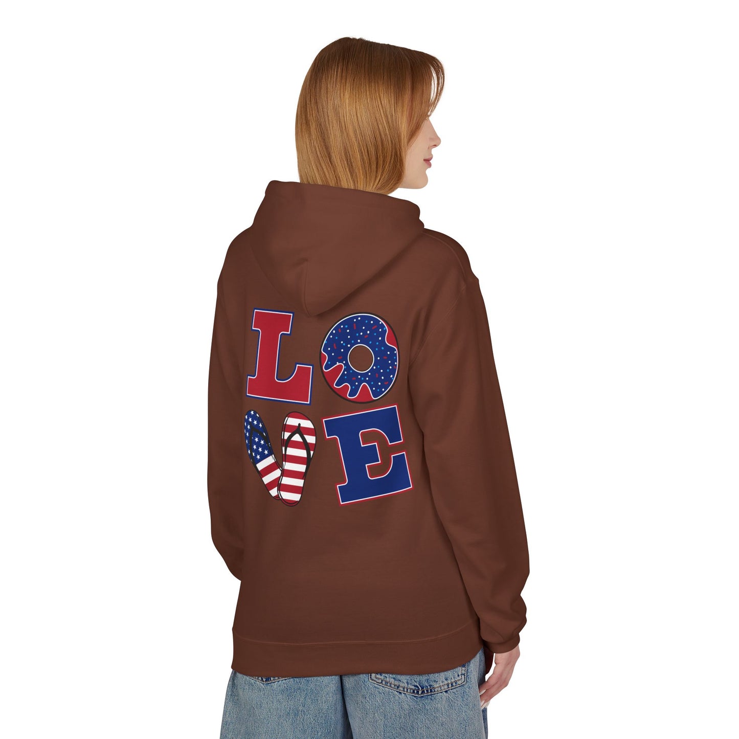 Patriotic 'Merica Peace Sign Hoodie — American Flag LOVE Back Graphic