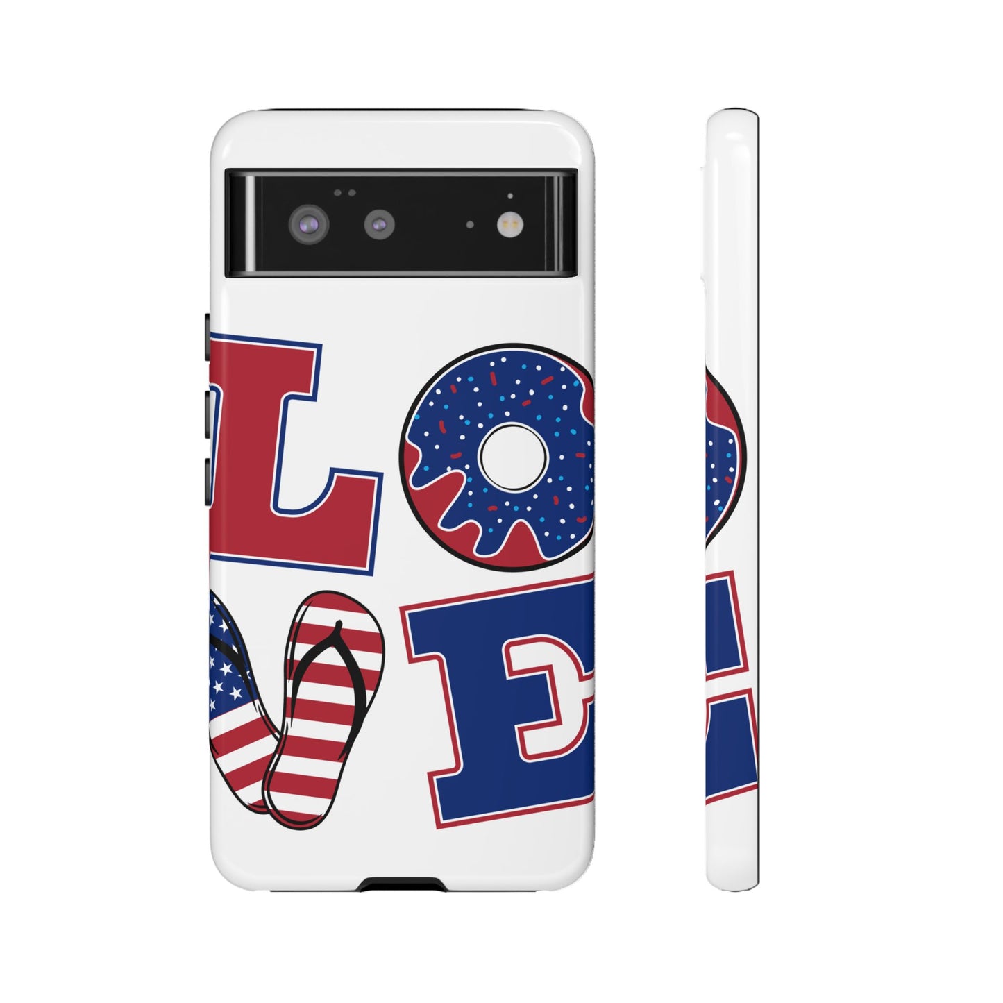 Patriotic "Love" Tough Case – American Flag Flip Flop & Donut Phone Cover