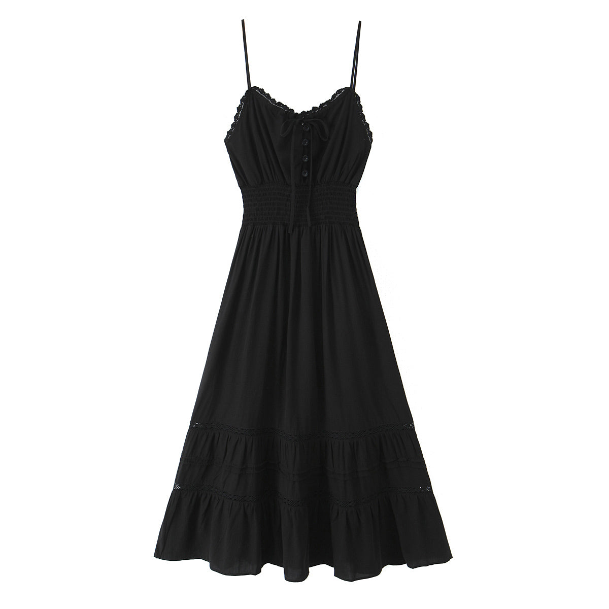 Spring Vintage Sexy Elastic Waisted Slimming Lace Fairy Spaghetti Strap Dress