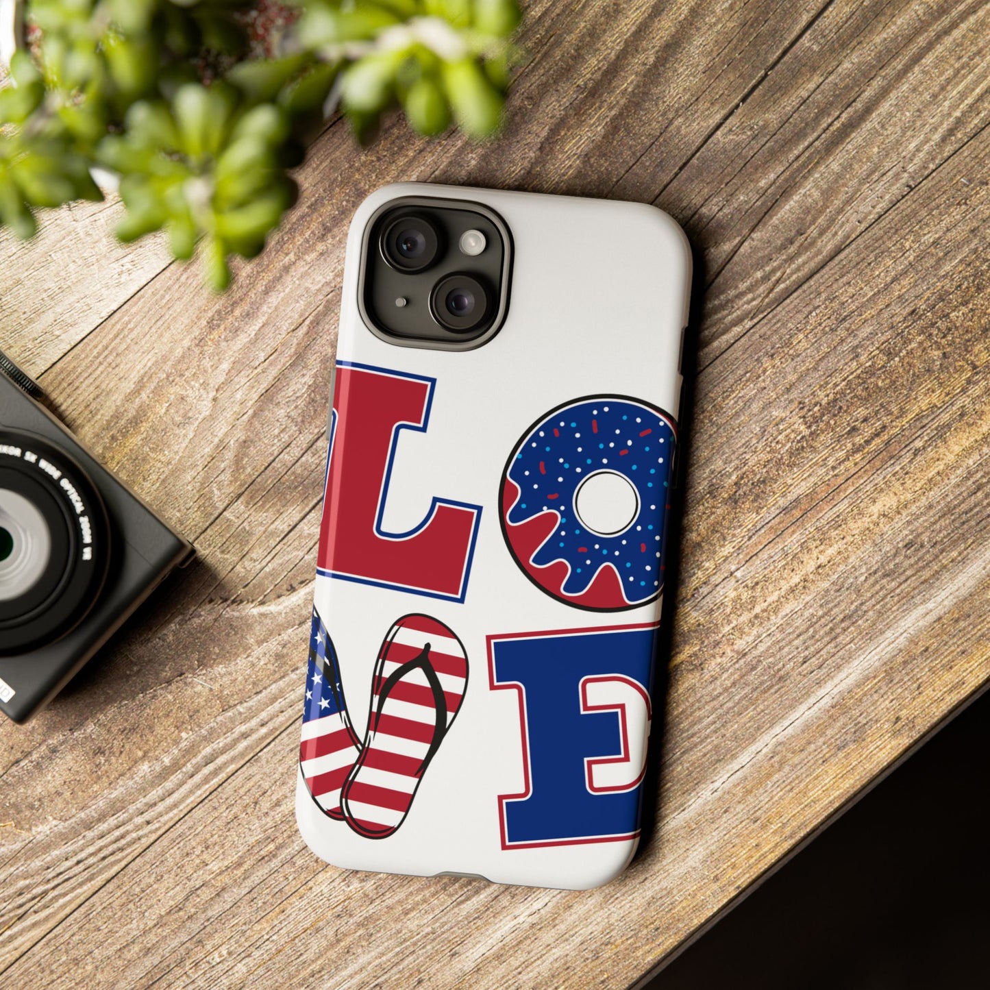 Patriotic "Love" Tough Case – American Flag Flip Flop & Donut Phone Cover