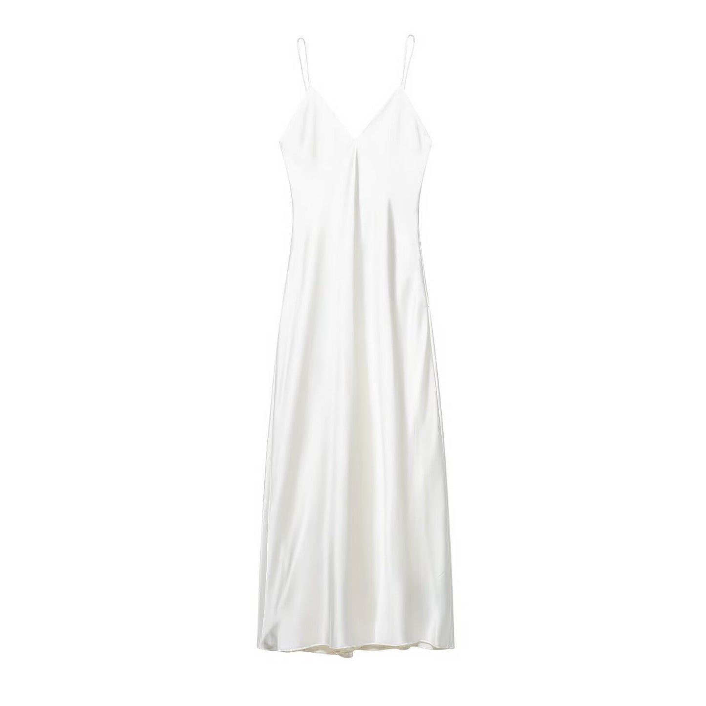 Women Clothing Summer Light Luxury High Texture Silk Satin Texture Midi Dress