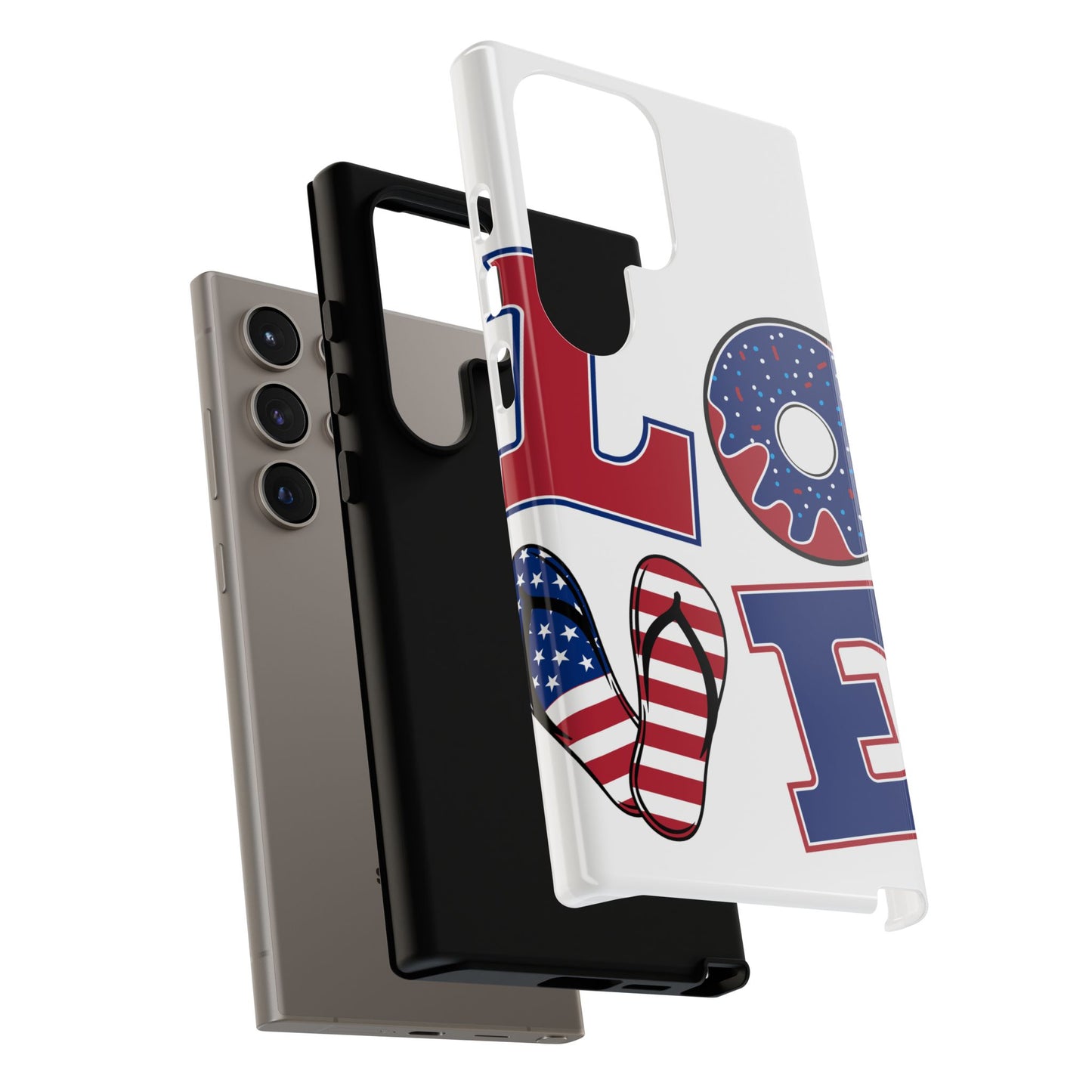 Patriotic "Love" Tough Case – American Flag Flip Flop & Donut Phone Cover