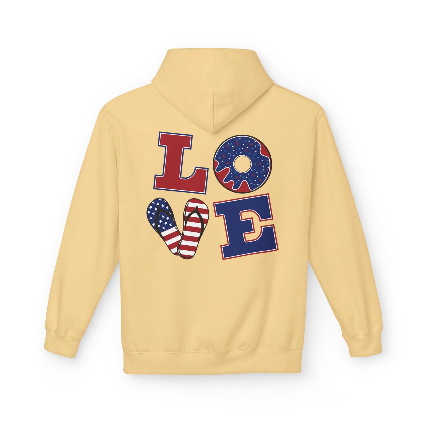 Patriotic 'Merica Peace Sign Hoodie — American Flag LOVE Back Graphic