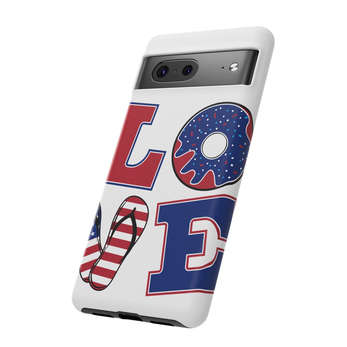 Patriotic "Love" Tough Case – American Flag Flip Flop & Donut Phone Cover