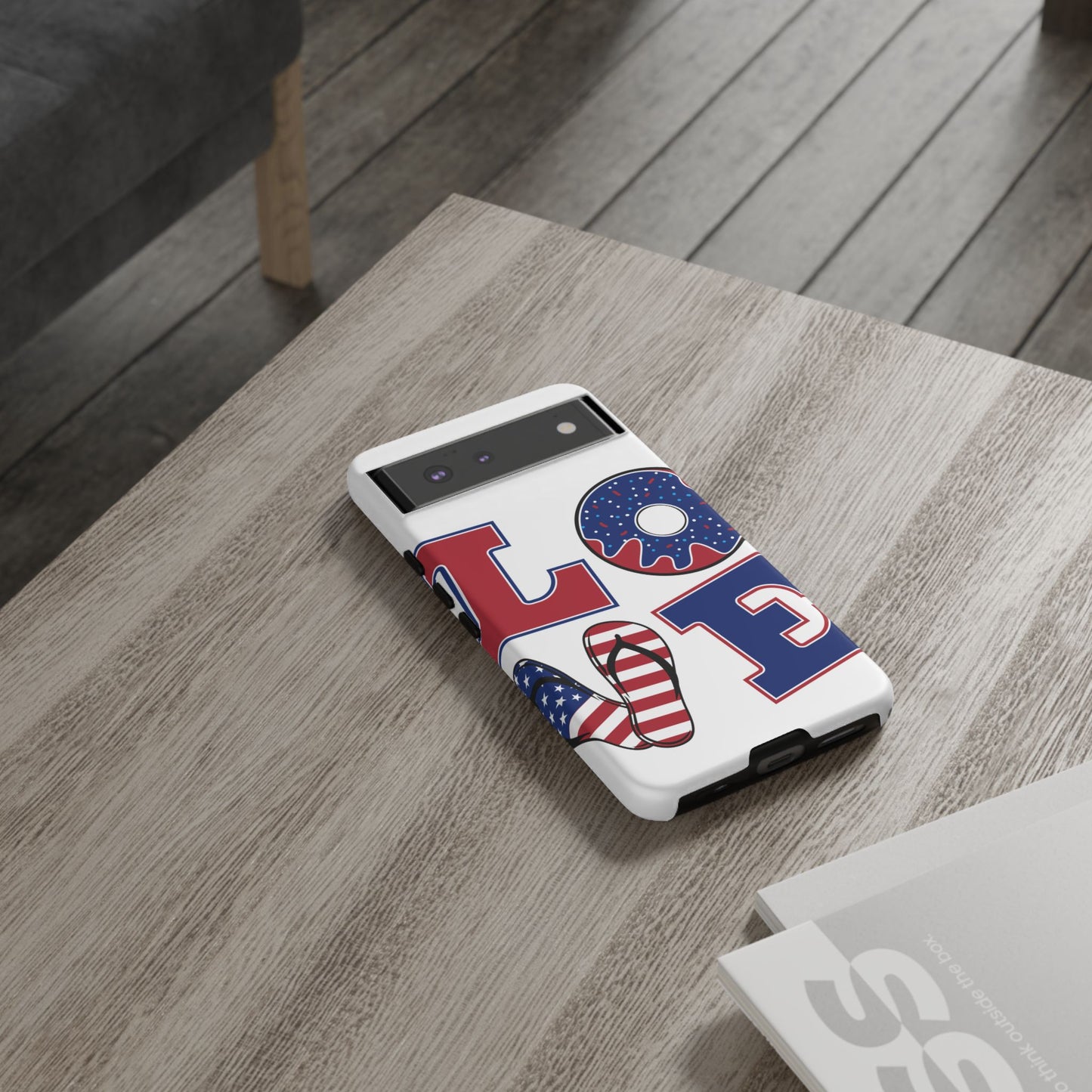 Patriotic "Love" Tough Case – American Flag Flip Flop & Donut Phone Cover
