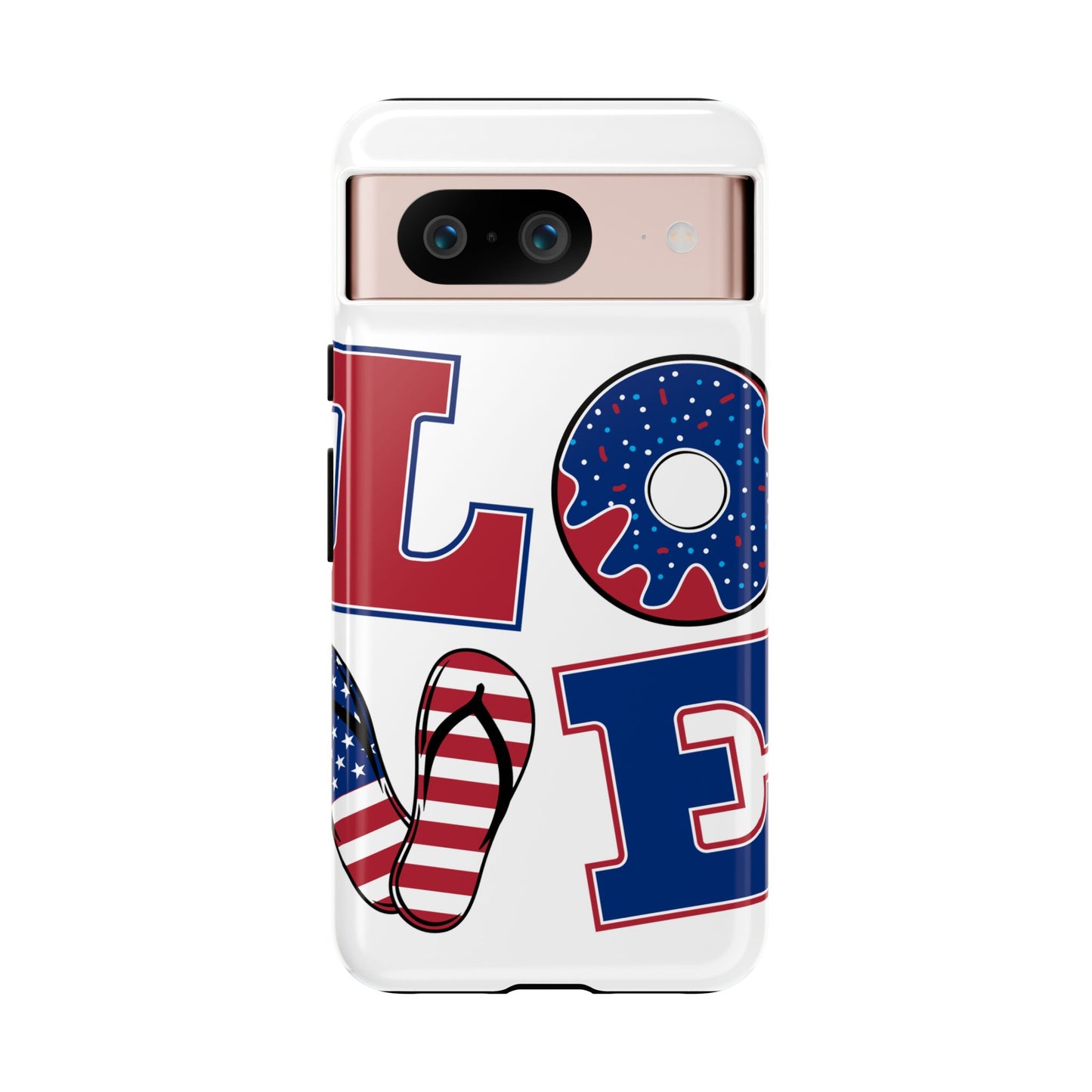 Patriotic "Love" Tough Case – American Flag Flip Flop & Donut Phone Cover
