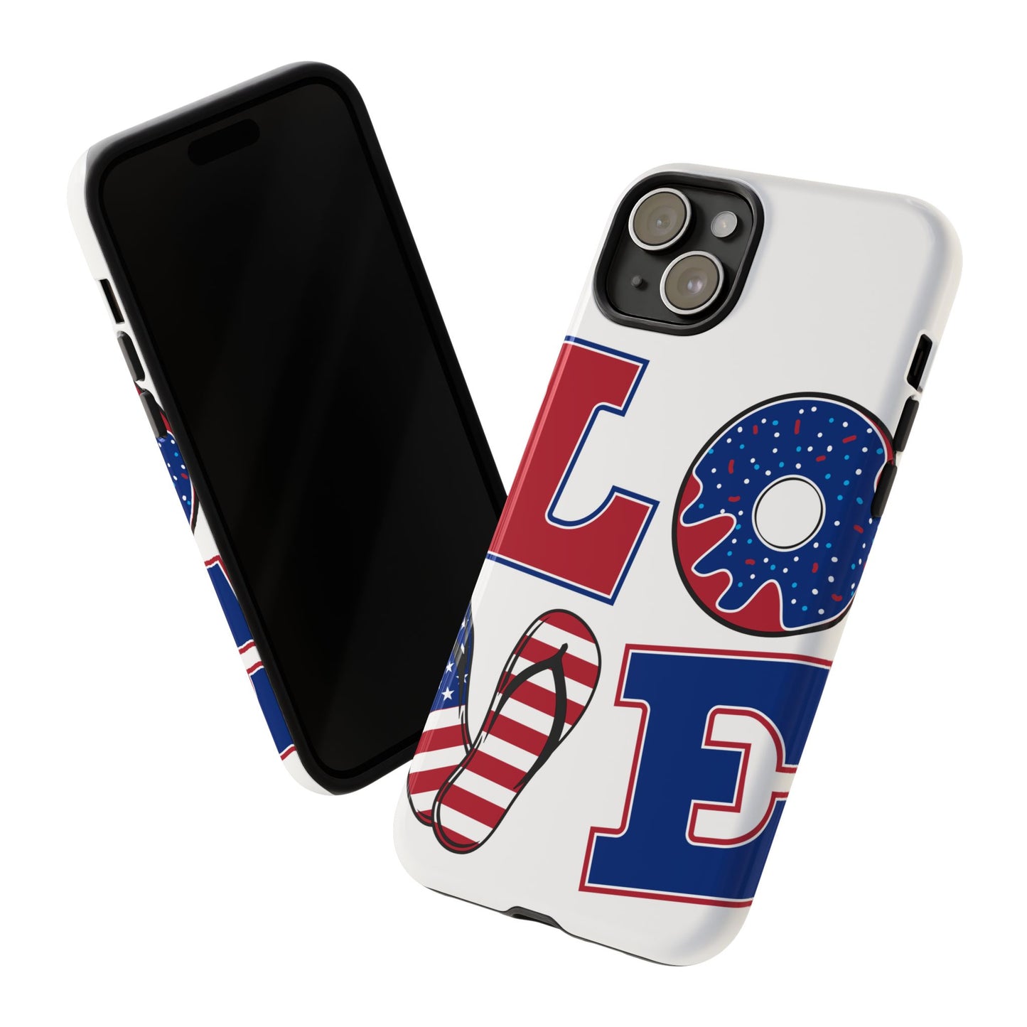 Patriotic "Love" Tough Case – American Flag Flip Flop & Donut Phone Cover