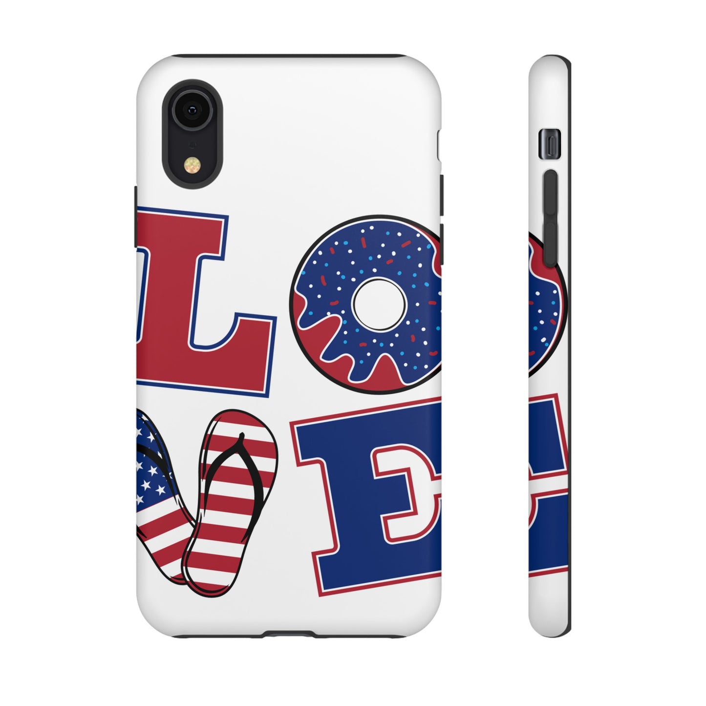 Patriotic "Love" Tough Case – American Flag Flip Flop & Donut Phone Cover