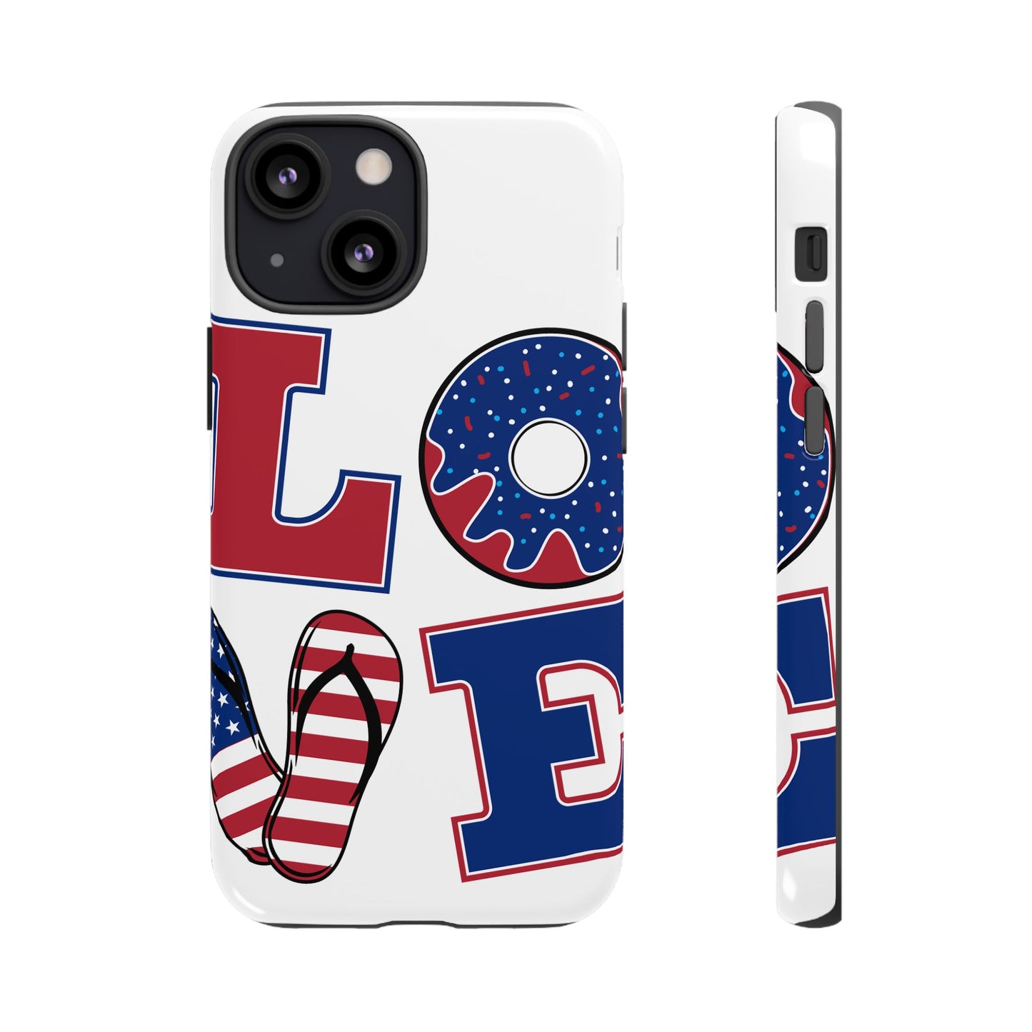 Patriotic "Love" Tough Case – American Flag Flip Flop & Donut Phone Cover
